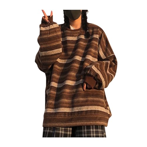 Strickpullover Damen Oversize Damen Herren Strickpullover Oversize Rundhals Langarm Gestreifte College Strickpulli Teenager Mädchen Pullover Retro Winter Mode Pullover Oberteile Tops von Generisch