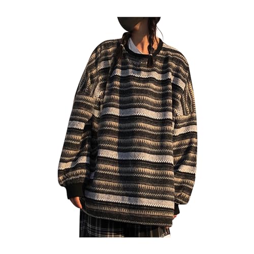 Strickpullover Damen Oversize Damen Herren Strickpullover Oversize Rundhals Langarm Gestreifte College Strickpulli Teenager Mädchen Pullover Retro Winter Mode Pullover Oberteile Tops von Generisch