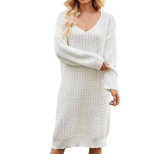 Strickpullover Damen Oversize Longpullover V-Ausschnitt Langarm Strickkleid Pullover Oversize Häkel Pulloverkleid Leggings Musselin Bodycon Winterkleid Oberteile Pullunder Freizeitkleid Winterkleider Strickpullover Damen Oversize Longpullover V-Ausschnitt Langarm Strickkleid Pullover Oversize Häkel Pulloverkleid Leggings Musselin Bodycon Winterkleid Oberteile Pullunder Freizeitkleid Winterkleider von Generisch