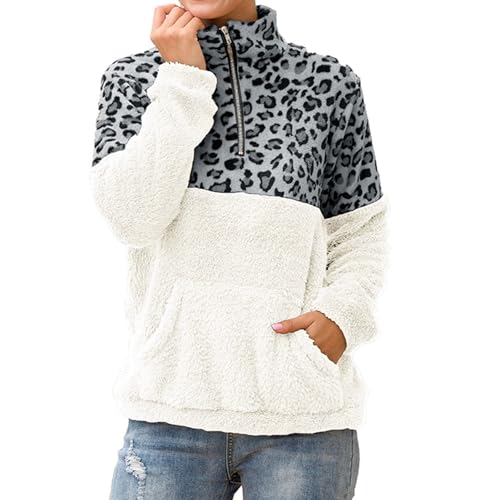 Strickpullover Damen Oversize Pullover Damen Baumwolle Winter Fleecejacke Ohne Kapuze Sweatjacke Leopard-Print Rollkragenpullover Plus Samt Plüschjacke Reißverschluss Wanderjacke Colorblock Pulli Strickpullover Damen Oversize Pullover Damen Baumwolle Winter Fleecejacke Ohne Kapuze Sweatjacke Leopard-Print Rollkragenpullover Plus Samt Plüschjacke Reißverschluss Wanderjacke Colorblock Pulli von Generisch