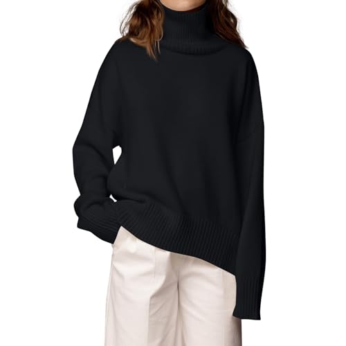 Strickpullover Damen Rollkragen Feinstrick Winterpullover Damen Warm Elegant Pulli Damenpullover Langarm Winter Pullover Damen Strick Rollkragenpullover Einfarbig Lässig Winterpulli Kuschelig von Generisch