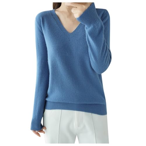 Strickpullover Damen V-Ausschnitt Pullover Winter Sweater Grobstrick Sweatshirt Elegant Oberteile Einfarbig Winterpullover Große Größen Langarmshirt Locker Pulli Langarm Longshirt Longpullover von Generisch