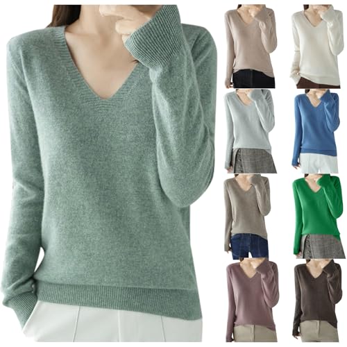 Strickpullover Damen V-Ausschnitt Pullover Winter Sweater Grobstrick Sweatshirt Elegant Oberteile Einfarbig Winterpullover Große Größen Langarmshirt Locker Pulli Langarm Longshirt Longpullover von Generisch