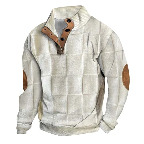 Strickpullover Herren Mit Stehkragen Warmer Pullover Ohne Kapuze Langarm Sweatshirt Feinstrick Poloshirt Winterpullover Stekragen-Pullover Mit V-Ausschnitt Und Knopf Bequemer Weicher Strickpulli von Generisch