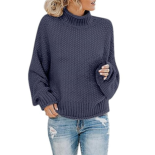 Strickpullover Hoodie Damen, Dicker Garn Fried Dough Twist Pullover, Hoher Hals Dicker Warmer Weicher Pullover, Lässige Lose Pullover Kabelstrickwaren, Oversize Langarm Sweatshirt von Generisch