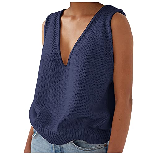 Generisch Strickpullunder Damen Ärmellos, Winter Elegant Casual Pullover Strickweste Warm Ärmellos Kurz Pullover Vest Pullunder Strickpullunder Baumwolle V Ausschnitt Sweater Vest Winterweste von Generisch