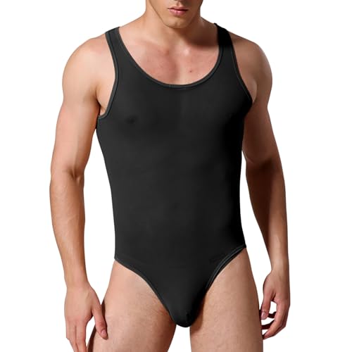 Stringbody Herren Sissy Dessous Bodysuit Unterhemd Ärmellose Body Sexy Unterwäsche Für Männer Sport Unterhosen Erotische Unterwäsche Reizunterwäsche Party Clubwear (Schwarz, XL) von Generisch