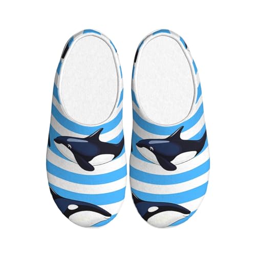 Strip Whale Damen Hausschuhe Flanell Haus Pantoffeln für Herren Ocean Shark rutschfeste Warme Winterschuhe für Indoor Outdoor, mehrfarbig, X-Small Men/ XX-Large Women von Generisch