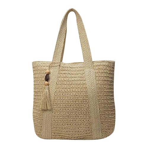 Stroh Umhängetaschen für Damen Sommer Mode gewebte groß Schultertaschen Lässige Strandtasche Shopper (A) von Generisch