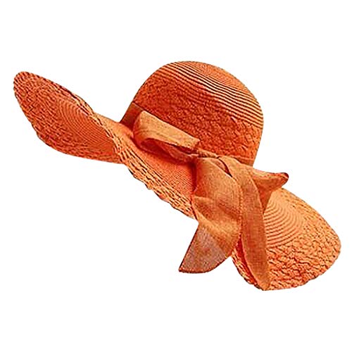 Strohmütze Strand Bunte breite Floppy große Hüte Bogenhut Krempe Frauen Baseballmützen Cap Personalisiert (Orange One Size) von Generisch
