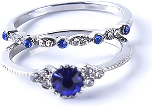Stücke Damen Ring Elegant Zirkon Strass Jubiläum Verlobungsring Schmuck Geschenke Für Frauen Mädchen (Blau, Größe 10) von Generisch
