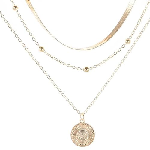 Style Multi Layered Line Necklace with Simple Circles and Small Disk Pendants Perfect for Layering and Stacking Halskette Muranoglas (Gold, One Size) von Generisch