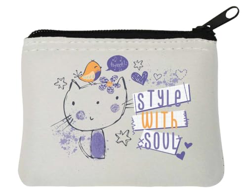 Style with Soul Geldbörse aus Neopren, Motiv: Katze und Vogel, 12 x 9 cm, Weiß Style with Soul Geldbörse aus Neopren, Motiv: Katze und Vogel, 12 x 9 cm, Weiß von Generisch