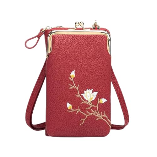Subsequentn Women Sling Cross-Body Wallet with Mobile Cell Phone Holder, Women Sling Cross-Body Wallet for Travel (Wine Red) von Generisch