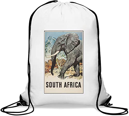 Südafrika Elefant Retro Stil Reise Poster Gym Sack Casual Drawstring Bag White Südafrika Elefant Retro Stil Reise Poster Gym Sack Casual Drawstring Bag White von Generisch