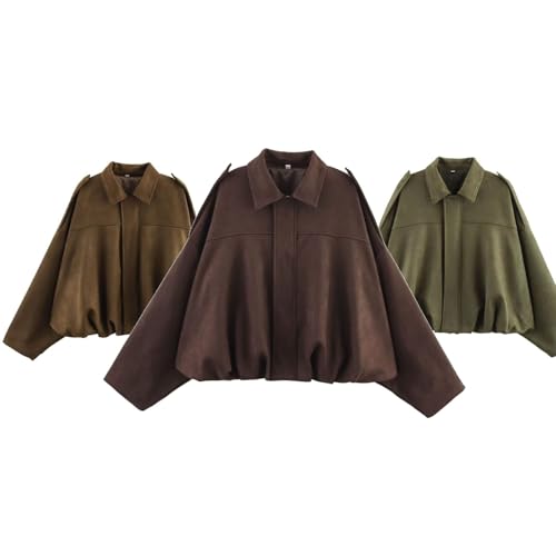 Suede Jacket Damen Leder Kurze Blouson Lederimitat Motorrad Cord Mode Jacke Bikerjacke von Generisch