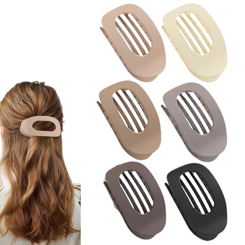 Suerteyay Haarspangen, Hailoyearn Flache Haarspangen Für Frauen, Lässige Vielseitige Einfarbige Flache Haarspange Volumen Flache Oberseite Runde Spange Für Dicke Oder Dünne Haare (6Pcs-b) von Generisch