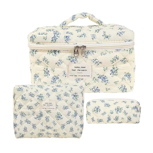 Süße Blumen-Make-up-Tasche,Blumen-Make-up-Tasche - 3-teiliges Make-up-Etui,Kosmetiktasche aus Baumwolle mit ästhetischen Blumen, Reise-Kulturbeutel, Kosmetiktasche mit Blumenmuster - Kosmetiktasche m Süße Blumen-Make-up-Tasche,Blumen-Make-up-Tasche - 3-teiliges Make-up-Etui,Kosmetiktasche aus Baumwolle mit ästhetischen Blumen, Reise-Kulturbeutel, Kosmetiktasche mit Blumenmuster - Kosmetiktasche m von Generisch