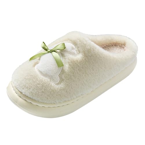 Süße Damen-Hausschuhe – Kaninchen-Hausschuhe – Kaninchen-Hausschuhe, Mädchen, Herz, Prinzessin, Pantoletten, geschlossener Zehenbereich, flauschiger Hausschuh, Kunstfell, gefüttert, Plüsch, Hausschuhe von Generisch