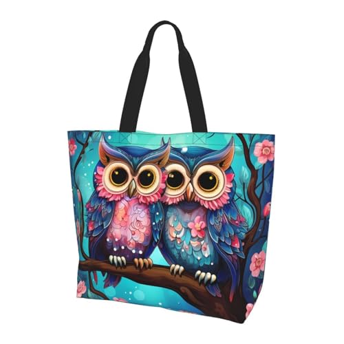 Süße Eule Rose Tote Bag Damen Schulterhandtaschen Blume Vogel Einkaufstaschen Wasserabweisend Große Handtasche mit Innentasche für Arbeit Reise Schule von Generisch