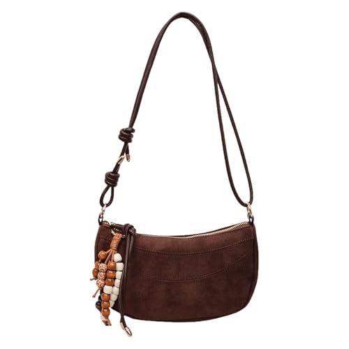 Süße Schultertaschen aus Wildlederimitat mit Reißverschluss für Damen, modische Crossbody-Tasche, lässige Wildleder-Schultertaschen für Frauen und Mädchen, coffee, 230.00 x 120.00 x 90.00 mm von Generisch