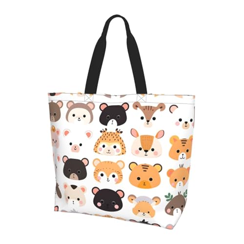 Süße Tier-Zoo-Tragetasche Damen Schulterhandtaschen Bär Giraffe Einkaufstaschen Wasserabweisend Große Handtasche mit Innentasche für Arbeit Reise Schule von Generisch