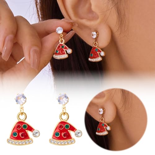 Süße Weihnachtsohrringe Damen Rot Santa Hut Form Kranz Weihnachten Ohrringe Weihnachten (Red, 1. 5X2. 3CM) von Generisch