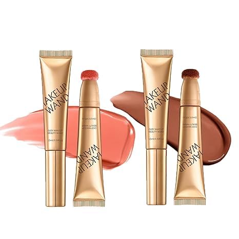 Summaryas Contour Wand & Blush Wands Duo - Blush, Cream Beauty Stick Makeup, 2 In 1 Liquid Contours Duo for Women with Applicator, Liquid Blushs Wands for Women (Blush02+Wand02) von Generisch