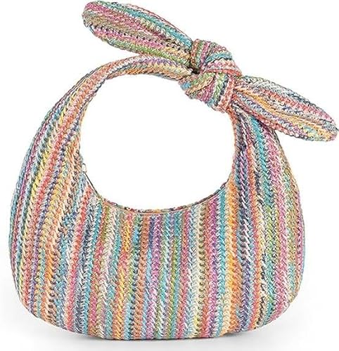 Summer Straw Clutch Purse for Women - Boho Woven Crescent Handbag with Bow Knot Handle, Beach Vacation Wallet Pouch, Casual Elegant Crossbody Bag for Travel, Wedding, Party von Generisch