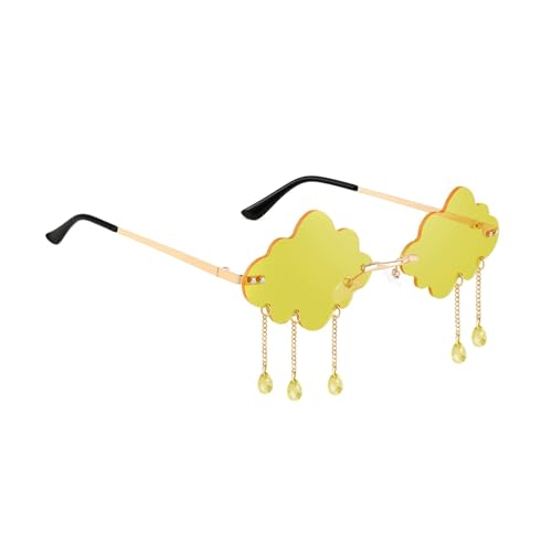 Sunny Yellow Cloud Frames - Bold Retro Party Sonnenbrille mit baumelnden Quasten von Generisch