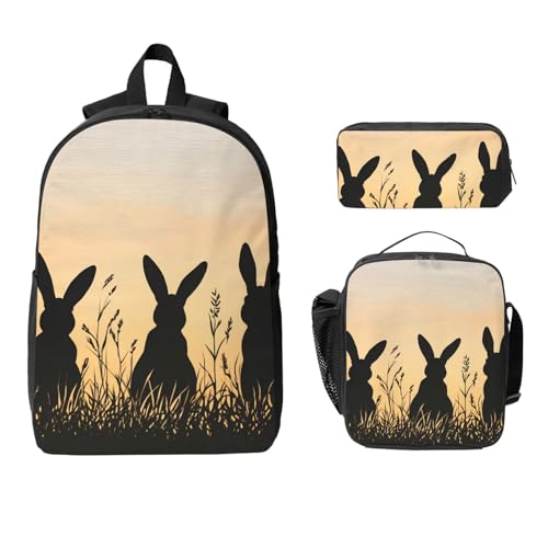 Sunset Bunny Rucksack Set für Mädchen Jungen mit Lunchtasche Federmäppchen Osterhase 3 Stück Schultaschen Isolierte Lunchbox Geschenke für Frauen Männer Sunset Bunny Rucksack Set für Mädchen Jungen mit Lunchtasche Federmäppchen Osterhase 3 Stück Schultaschen Isolierte Lunchbox Geschenke für Frauen Männer von Generisch