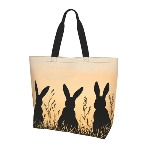 Sunset Bunny Tote Bag Damen Schulterhandtaschen Osterhase Einkaufstaschen Wasserabweisend Große Handtasche mit Innentasche für Arbeit Reise Schule von Generisch