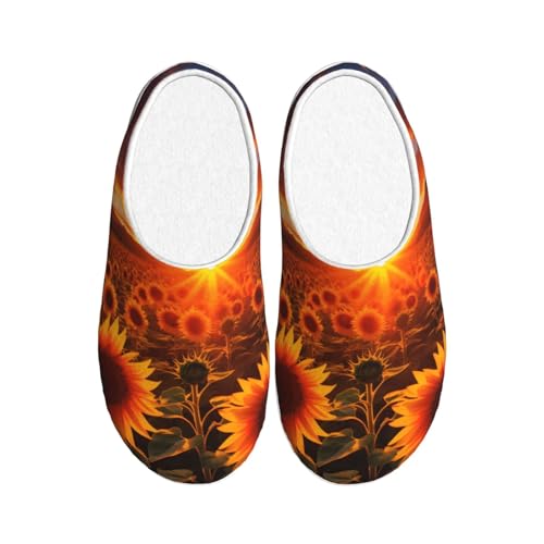 Sunset Sunflower Damen Hausschuhe Flanell Haus Pantoffeln für Herren Bauernhof rutschfeste Warme Winterschuhe für Indoor Outdoor, mehrfarbig, X-Small Men/ X-Large Women von Generisch
