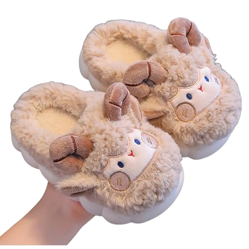 Super Fit Hausschuhe Mädchen Hausschuhe Winter Warme Schuhe für Kinder Gemütliche Indoor Outdoor Weiche Fleece Gefütterte Kinder Booties Mit Fersenabdeckung Kind Haussocken (Khaki, 33) von Generisch
