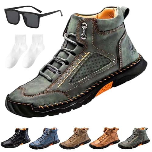 Surastep Shop Boots, Olveros Shoes Herren Handgefertigte Lederstiefel Rutschfeste Wasserdichte Fußgewölbeunterstützung (43,Dunkelgrün) von Generisch