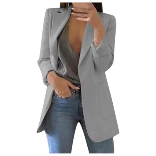 Sweatblazer Damen lang, Blazer Damen Große Größen Casual Sweatblazer Langarm Leichter Arbeit Longblazer Business Sportlich Damenblazer Oversize Lang Freizeit Loose von Generisch