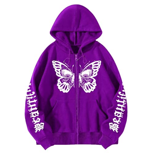 Sweater Damen Briefe Drucken Langarm Pulli Mit Reißverschluss Buchstaben Druck Locker Casual Oberteil Pullover Sweatshirt Zip Sweatshirts Kapuze Bluse Tops Sport Streetwear von Generisch