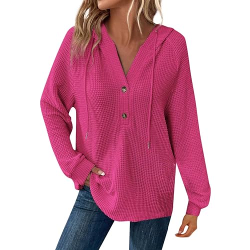 Sweater Damen Strick, Hoodie Damen Oversize Pullover Lockere Damenpullover Langarm Sweater Lustige Sweatshirt V Ausschnitt Tops Waffelmuster Strickpullover Jacquard Kapuzenpullover Locker Langarmshirt von Generisch