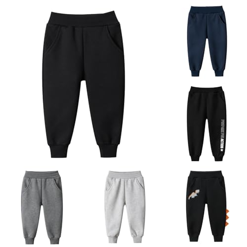 Sweathose Kinder Elastisch Taille Baumwolle Outdoorhose Gerades Bein Winterhose Mit Taschen Weites Bein Warm Stoffhose Herbst Winter Fleece Lange Hose Unisex Baby Trousers Schwarz 100 von Generisch