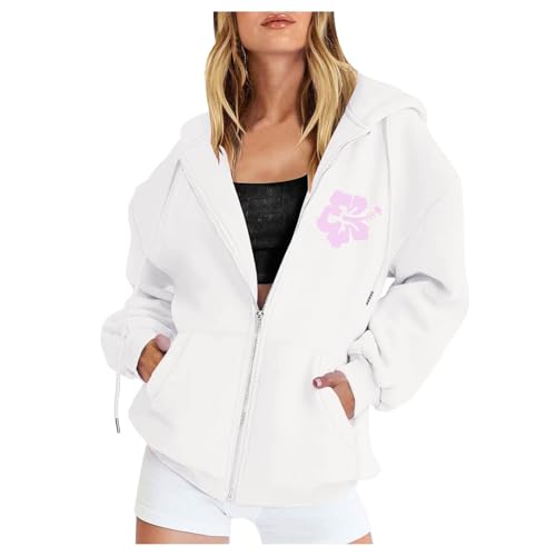 Sweatjacke Damen, Sweatjacke Damen Oversize Backprint Zipper Hoodie Kapuzenjacke Langarm Sweatshirt Jacke mit Kapuze Casual Aufdruck Kapuzenpullover mit Reißverschluss Sport Style Mantel Outwear von Generisch
