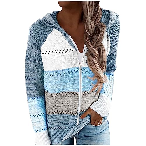 Sweatjacke Damen Gestreift: Kapuzenpullover Damen Mit Reißverschluss Vintage Übergroße Hoodie Fur Winter Basic Kapuzenjacke Hoodie Mit Kordelzug Oversize Warm Pullover Fleecepullover Zip-Jacke von Generisch