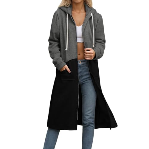 Sweatjacke Damen Lang Lockeres Große Größen Kapuzenpullover Windbreaker Lang Mit Taschen Und Reißverschluss Oversized Klassische Mode Kapuzenjacke Zipper Hoodie Jacke Damen Übergangsjacke Grau M Sweatjacke Damen Lang Lockeres Große Größen Kapuzenpullover Windbreaker Lang Mit Taschen Und Reißverschluss Oversized Klassische Mode Kapuzenjacke Zipper Hoodie Jacke Damen Übergangsjacke Grau M von Generisch