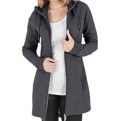 Sweatjacke Damen Lang Oversize üBergangsjacke - ReißVerschluss Fleecejacke Langarm Mantel Winter Warm Cardigan Kapuzenpullover Sweatshirt Mit Kapuze Strickjacke Kapuzenjacke Mit Taschen Kapuzenpulli von Generisch