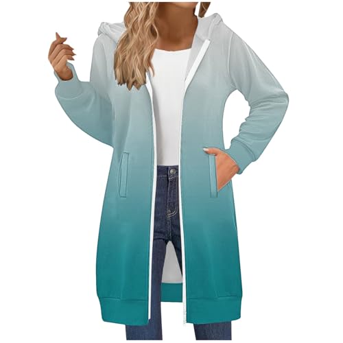 Sweatjacke Damen LangMit Kapuze Reißverschluss Fleecejacke Oversized Kapuzenjacke Zip Hoodie Jacke Strickjacke Sweatshirt Longjacke Winterjacke Kapuzenpullover fleecejacke damen mit kapuze Hält warm von Generisch