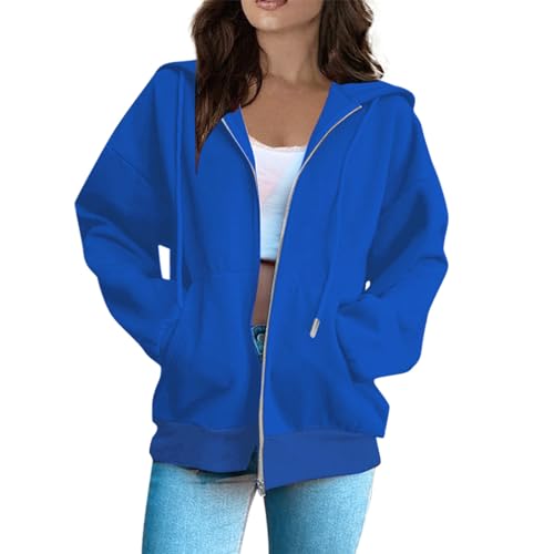 Sweatjacke Damen Mit Kapuze Oversize Pullover Sweatshirt Jacke Mit Reißverschluss Sportjacke Damen Zipper Hoodie Kapuzenjacke Langarm Sweatshirt Sport Style Casual Kapuzenpullover Mit Reißverschluss von Generisch