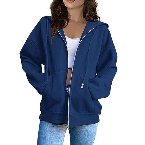 Sweatjacke Damen Mit Kapuze Oversize Pullover Sweatshirt Jacke Mit Reißverschluss Sportjacke Damen Zipper Hoodie Kapuzenjacke Langarm Sweatshirt Sport Style Casual Kapuzenpullover Mit Reißverschluss von Generisch