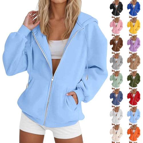 Sweatjacke Damen Mit Kapuze Oversize Sweatshirtjacke Sportjacken Hoodie Mit Reißverschluss Langarm Sweat Jacke Zip Jacken Lang Kapuzenjacke Sweatshirts Hoodie Damen Lang Lässig Und Gemütlich von Generisch