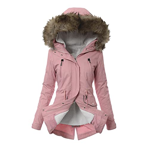 Sweatjacke Damen Mit Kapuze Wintermantel Jacke Winterjacke Warm Gefüttert Mit Fellkapuze Winter Mantel Lang Herbst Parka Winterparka Damenjacken Outdoor Damen Mantel Lang von Generisch
