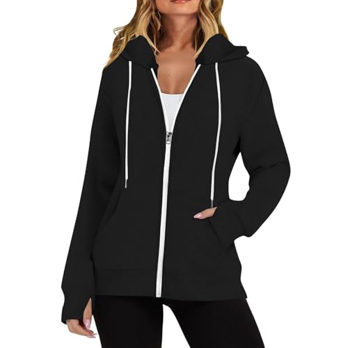 Sweatjacke Damen Mit Kapuze Zipper Hoodie Mit Taschen Übergangsjacke Damen Lang Hoodie Bomberjacke Oversize Mode Einfarbig Sweatshirt Jacke Mädchen Hoodie Mädchen Reißverschluss Freizeitjacke Sweatjacke Damen Mit Kapuze Zipper Hoodie Mit Taschen Übergangsjacke Damen Lang Hoodie Bomberjacke Oversize Mode Einfarbig Sweatshirt Jacke Mädchen Hoodie Mädchen Reißverschluss Freizeitjacke von Generisch