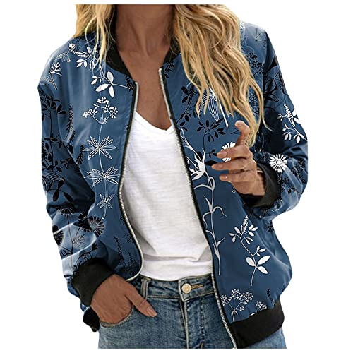 Sweatjacke Damen Ohne Kapuze Zip Bomberjacke Stehkragen Langarm übergangsjacke Modisches Blumen Muster Sportjacke Leichte Sommer Damenjacke Arbeitsjacke Trainingsjacke Baseballjacke Fahrradjacke von Generisch